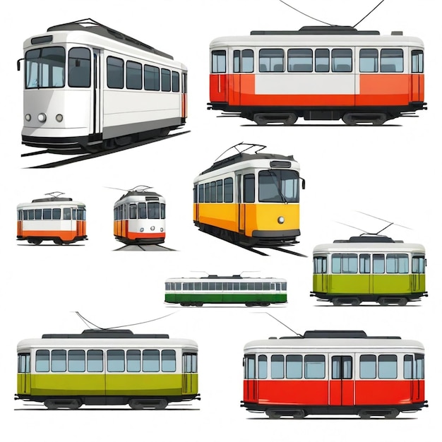 Vector tram vector set white background isolated a high