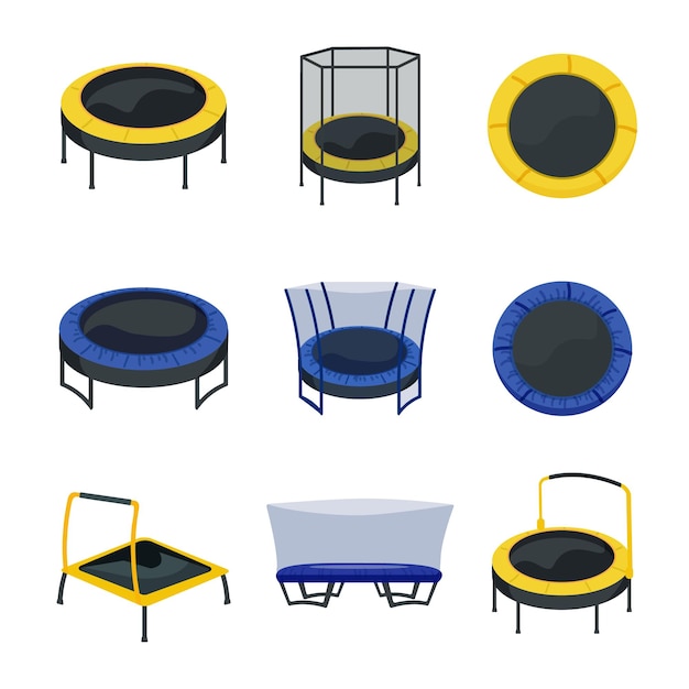 Trampoline icons set cartoon vector Jumping park