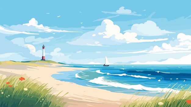 Vector tranquil seaside serenity stunning blue ocean and clouds over sand