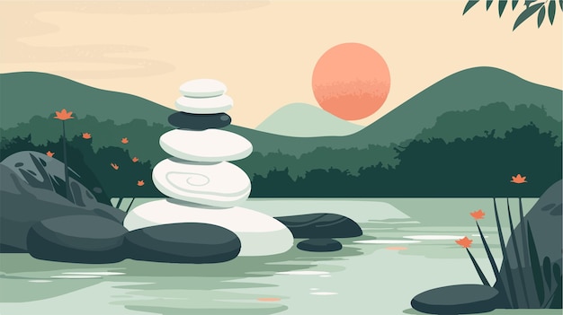 Vector tranquil zen garden with meditation stones