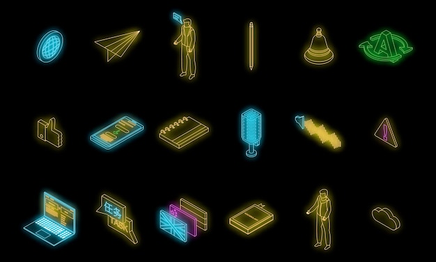 Translator icons set vector neon