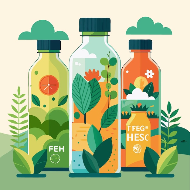 Vector transparent bottled drinks handdrawn illustrations