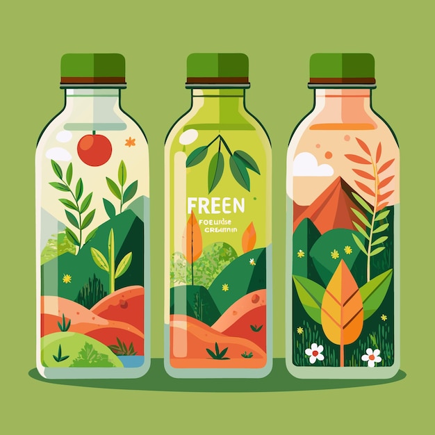 Vector transparent bottled drinks handdrawn illustrations