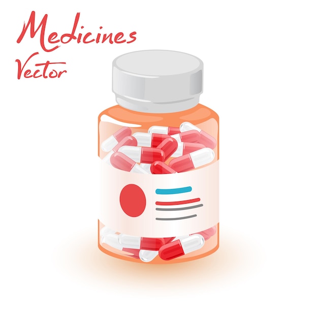 Transparent jar with medical pills, pain removers and vitamins