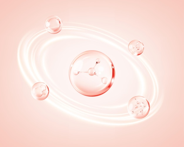 Vector transparent liquid collagen bubbles with molecules inside collagen skin serum cosmetic essence