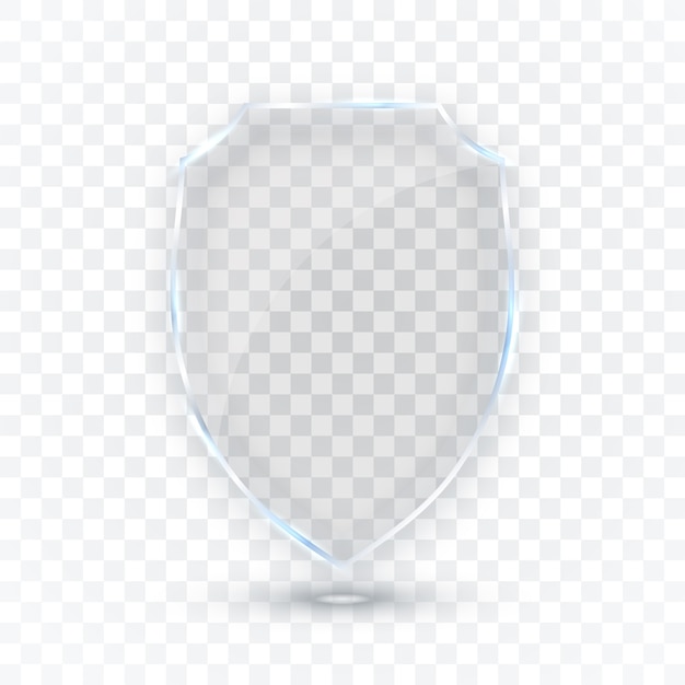 Vector transparent shield. safety glass badge icon. protection shield concept.