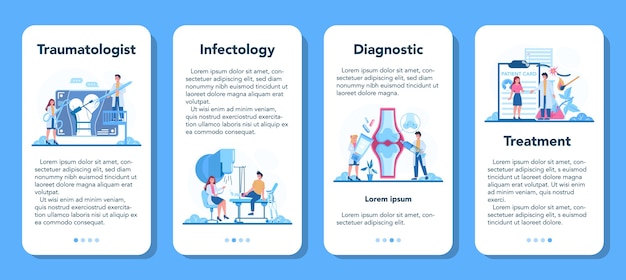 Vector traumatologist mobile application banner set illustration