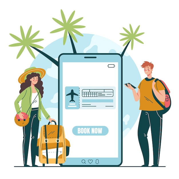 Travel app online flight ticket book reservation by phone concept