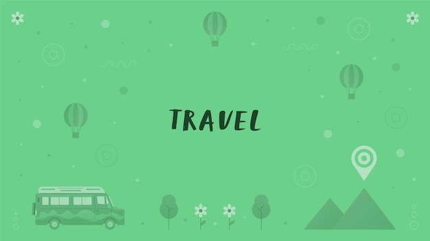 Vector travel background with trees hot air balloons a van flowers etc vector illustration