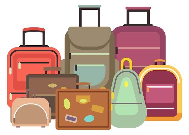 Travel bags Cartoon luggage pile Baggage heap