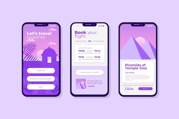Vector travel booking app interface template