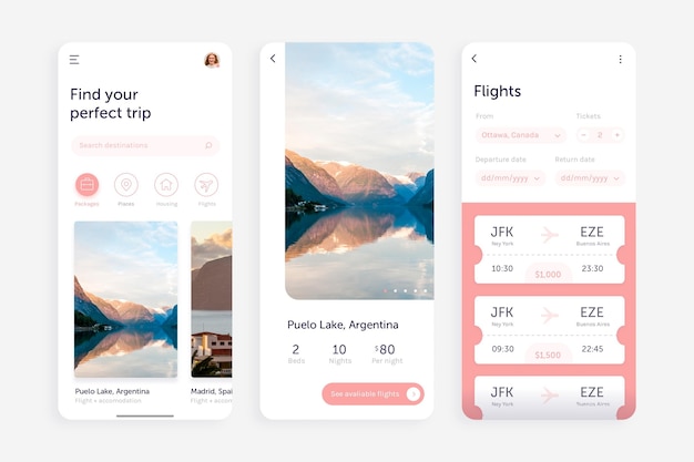 Vector travel booking app interface