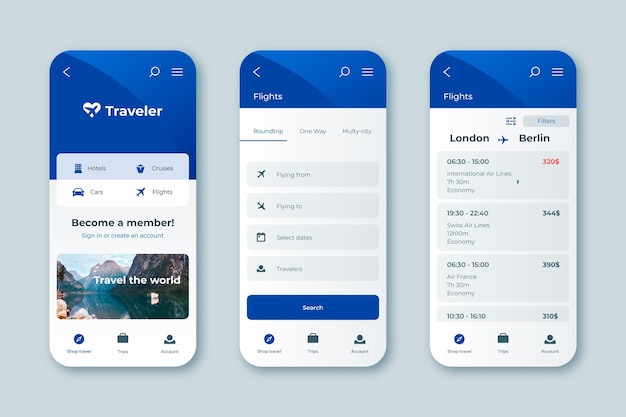 Travel booking app interface