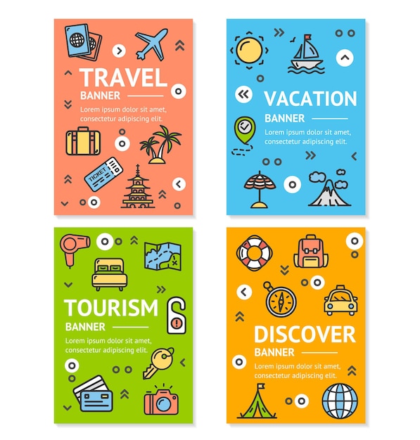 Travel Flyer Banner Placard Set Vector