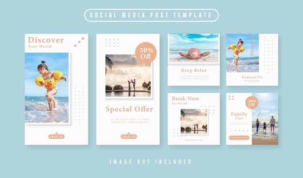 Travel holiday vacation social media post and story banner. creative social media post template for travel promotion.