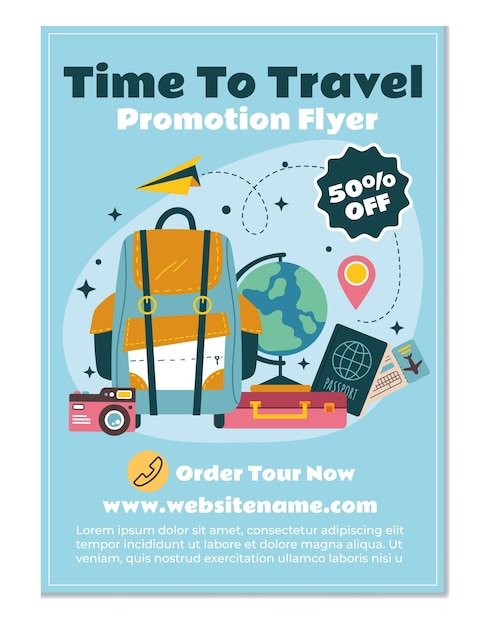 Travel tourism advertisement flyer brochure design element template cartoon design illustrat