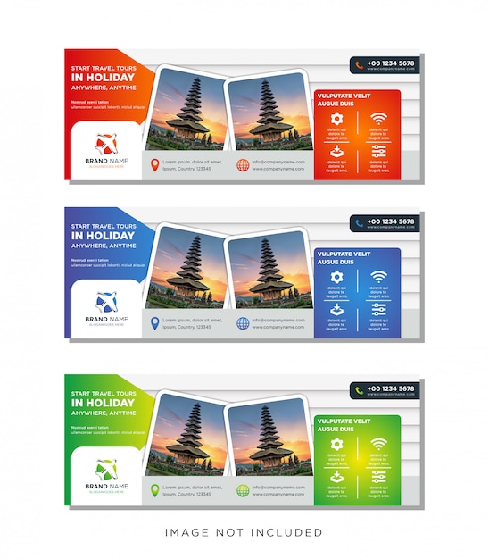 Vector travel tours banner template, horizontal advertising business banner layout template gradient  set.