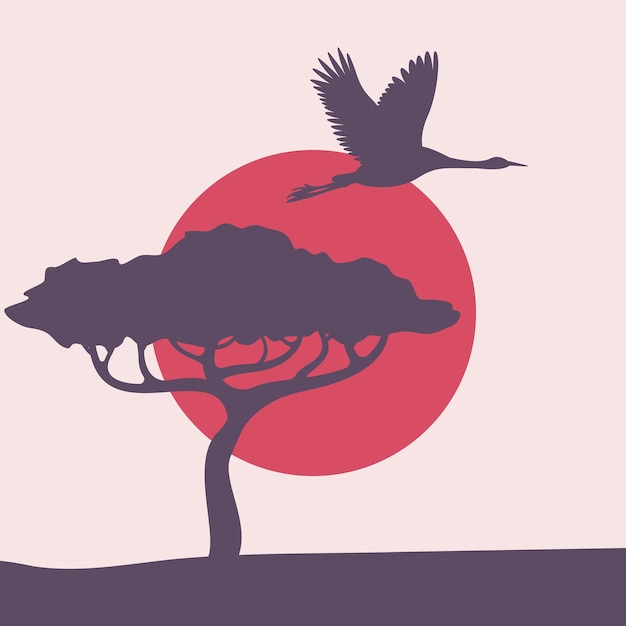 Tree and flying bird