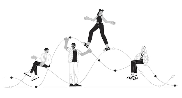 Trends graph people black and white 2D illustration concept