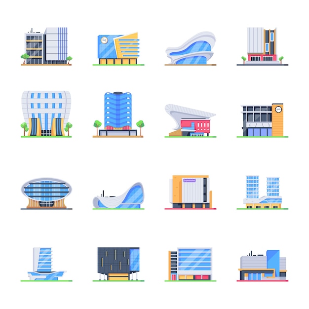 Vector trendy isometric icons of shopping complexes