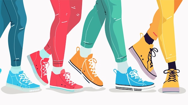 Vector trendy legs in sneakers flat icons set colorful modern design