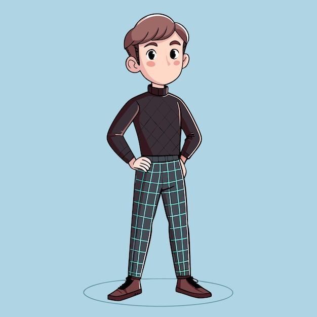 Vector trendy man in black turtleneck and plaid trousers cartoon vector art