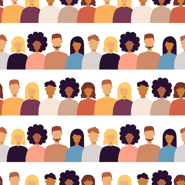 Trendy People Portraits Seamless Pattern