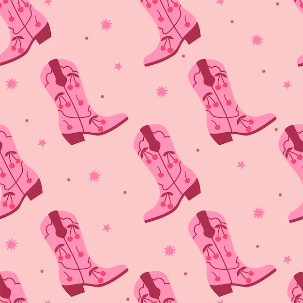 Vector trendy pink seamless pattern with cowboy boots