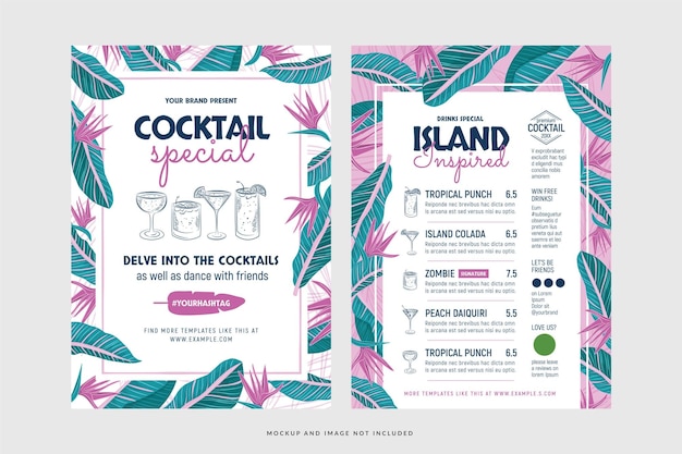 Tropical Cocktail Menu Templates in Vector for Island Drinks