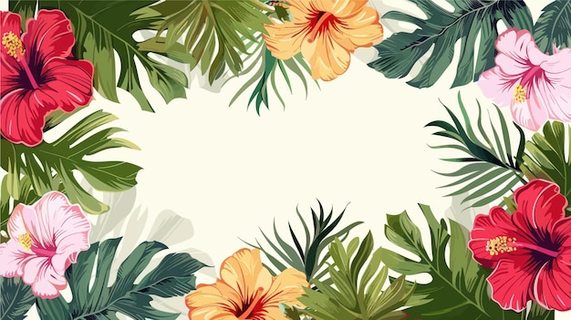 tropical flowers and leaves on a white background