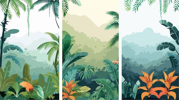 Vector tropical forest background collection three stunning views