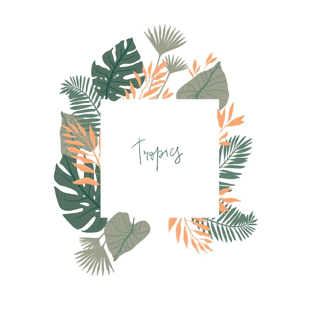 Vector tropical frame ready vector illustration in pastel colors with jungle leaves botanical illustration