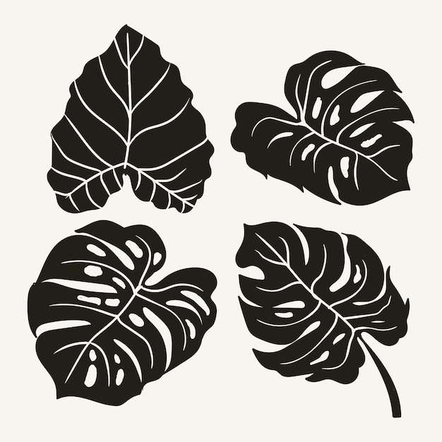 Tropical leaf collection with silhouette style