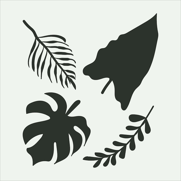 Tropical leaf collection with silhouette style