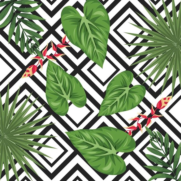 Tropical plants geometric background