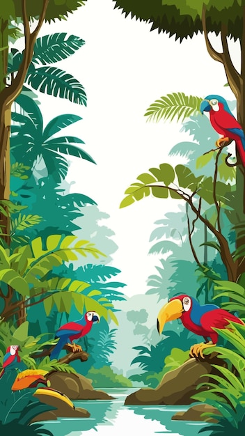 Vector tropical rainforest jungle cartoon drawing artwork vector