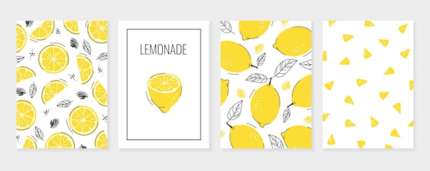 Vector tropical set with yellow lemons lemon slices leaves vector illustration for cards product design