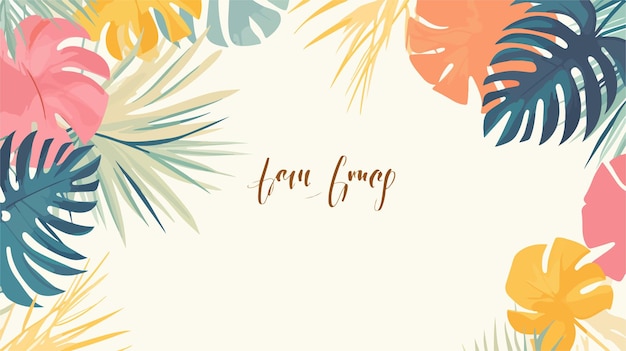 Vector tropical summer poster with exotic palms in pastel colors