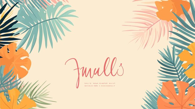 Tropical Summer Poster with Exotic Palms in Pastel Colors