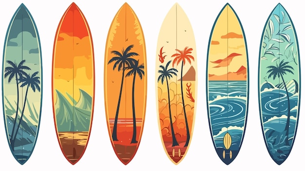 Tropical Surf Boards Palm Trees Waves Pattern