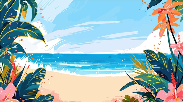 Vector tropical watercolor plants and flowers summer holiday banner