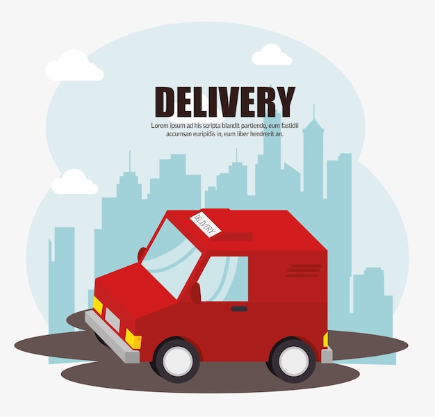 Vector truck delivery urban landscape background