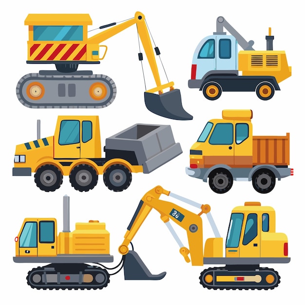 Vector truck dumper excavator mobile crane dozer vector illustration