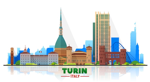 Turin Italy skyline with panorama on white background Vector Illustration Business travel and tourism concept with modern buildings Image for banner or web site