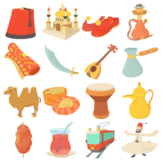 Turkey travel symbols icons set