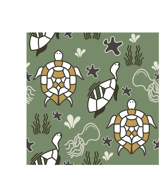 Vector turtle seamless pattern with