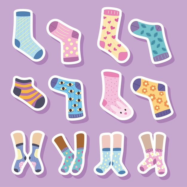 Twelve funny socks icons