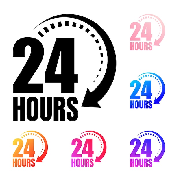 Vector twentyfour hours are open or open around the clock colored icons a 24hour icon to complete an order