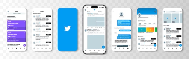 Vector twitter social media app template iphone with twitter mockup twitter template screen frame with shadow