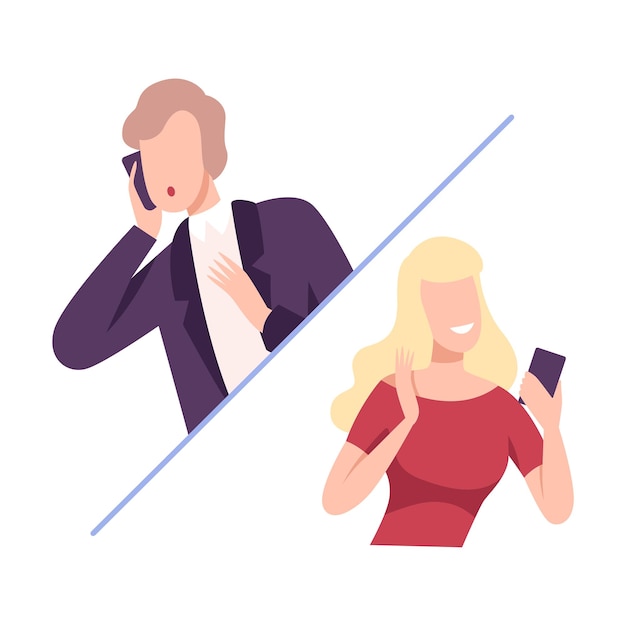 Two business people communicating with each other by smartphone online communication business